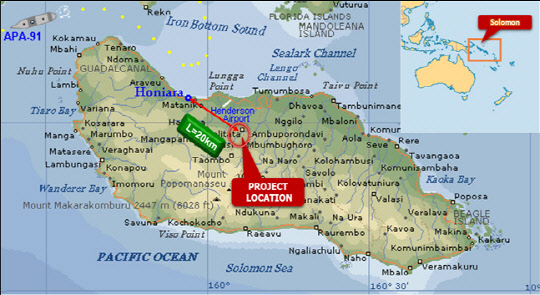 한국수자원공사가 현대엔지니어링과 함께 건설할 남태평양 섬나라 솔로몬의 수력발전소 위치